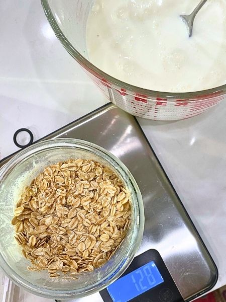 oats being measured for pancake batter